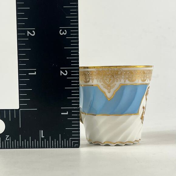 Antique French Demitasse Cup & Saucer Mansard Paris Blue Gold Monogram Porcelain - Picture 10 of 13